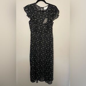 Lost + Wander Leona Black Floral Print Midi Dress Soze Small